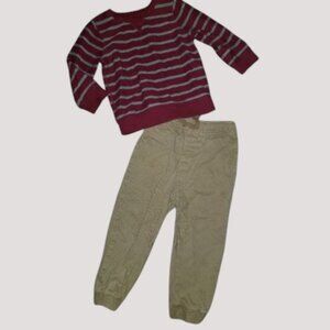 JUMPING BEANS Striped Top COPPER DENIM Khaki Pants Boys Size 24m 2T